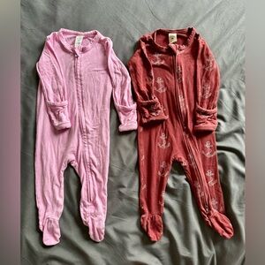 Two Kate Quinn long sleeve zipper footies - size 3-6 months